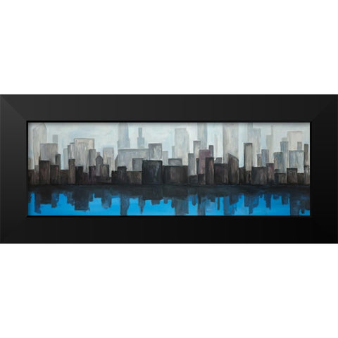 View of a Blue City Black Modern Wood Framed Art Print by Atelier B Art Studio