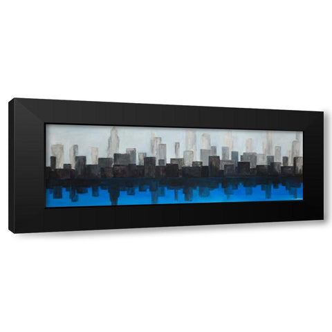 Blue City Black Modern Wood Framed Art Print with Double Matting by Atelier B Art Studio