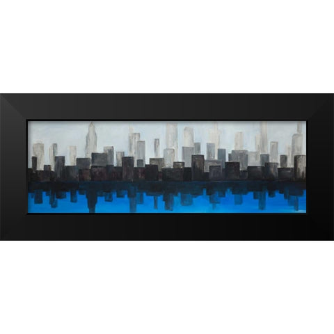Blue City Black Modern Wood Framed Art Print by Atelier B Art Studio