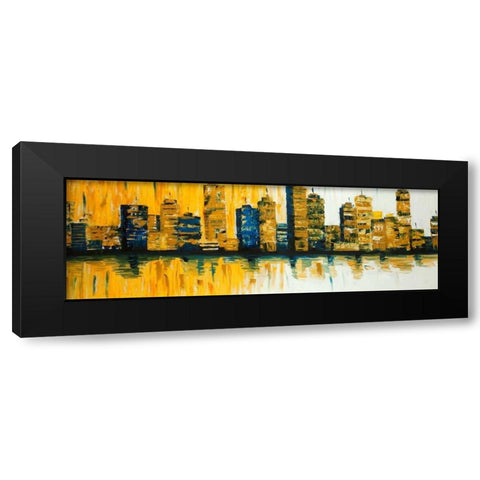 Yellow Abstract Skyscapers Black Modern Wood Framed Art Print by Atelier B Art Studio