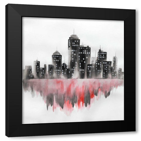 Red Watercolor Cityscape Black Modern Wood Framed Art Print by Atelier B Art Studio