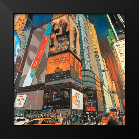 Illuminated New York City Street Black Modern Wood Framed Art Print by Atelier B Art Studio