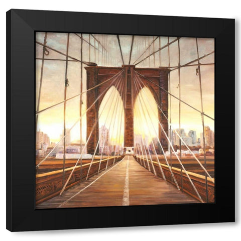 Sunset on the Brooklyn Bridge Black Modern Wood Framed Art Print by Atelier B Art Studio