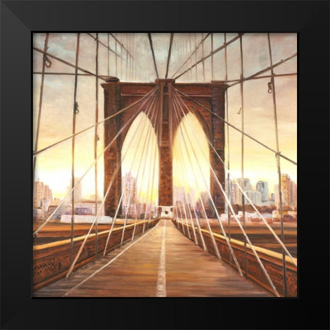 Sunset on the Brooklyn Bridge Black Modern Wood Framed Art Print by Atelier B Art Studio