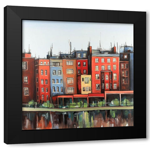 Boston Fall Colors Buildings Black Modern Wood Framed Art Print with Double Matting by Atelier B Art Studio