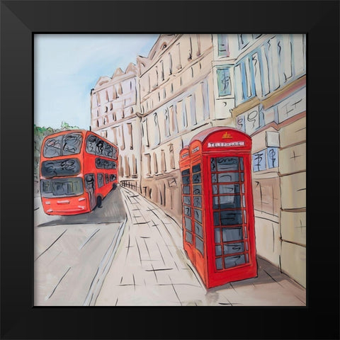 LONDON BUS AND TELEPHONE BOOTH  Black Modern Wood Framed Art Print by Atelier B Art Studio