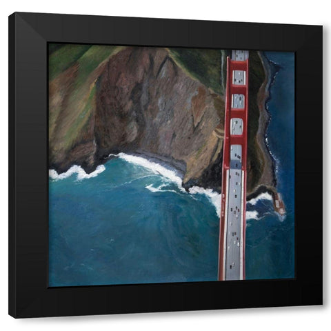 OVERHEAD VIEW OF THE GOLDEN GATE AND MOUNTAINS Black Modern Wood Framed Art Print with Double Matting by Atelier B Art Studio