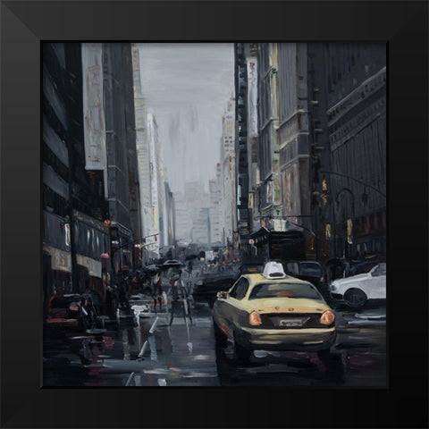 DARK CITY Black Modern Wood Framed Art Print by Atelier B Art Studio