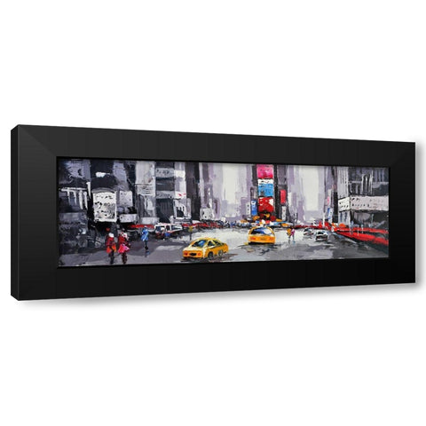 ABSTRACT STREET WITH YELLOW TAXIS Black Modern Wood Framed Art Print with Double Matting by Atelier B Art Studio