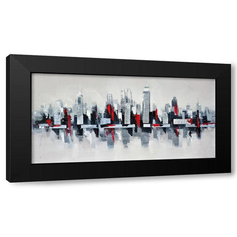 GRAY AND RED FLOATING CITYSCAPE Black Modern Wood Framed Art Print by Atelier B Art Studio