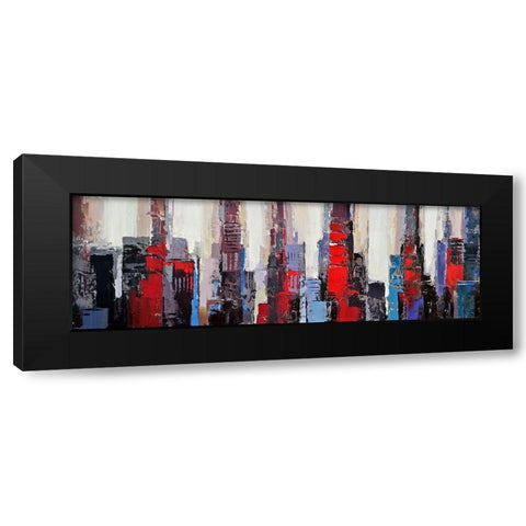 ABSTRACT RED AND BLUE BUILDINGS Black Modern Wood Framed Art Print by Atelier B Art Studio