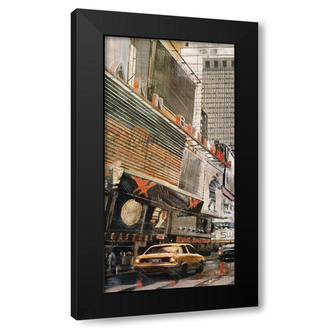STREET VIEW WITH YELLOW TAXI Black Modern Wood Framed Art Print by Atelier B Art Studio
