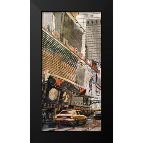 STREET VIEW WITH YELLOW TAXI Black Modern Wood Framed Art Print by Atelier B Art Studio