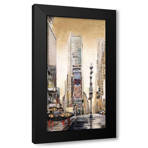 TIMES SQUARE WITH SKYSCRAPERS Black Modern Wood Framed Art Print by Atelier B Art Studio