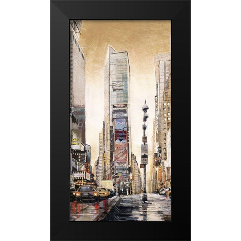 TIMES SQUARE WITH SKYSCRAPERS Black Modern Wood Framed Art Print by Atelier B Art Studio