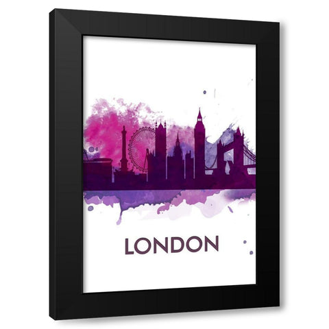 PURPLE SILHOUETTE OF LONDON Black Modern Wood Framed Art Print by Atelier B Art Studio