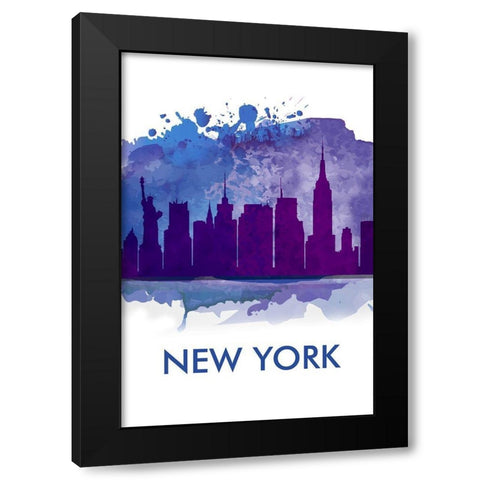 BLUE SILHOUETTE OF NEW YORK CITY Black Modern Wood Framed Art Print by Atelier B Art Studio