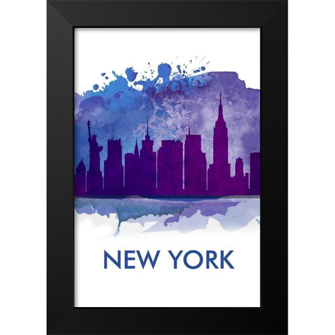 BLUE SILHOUETTE OF NEW YORK CITY Black Modern Wood Framed Art Print by Atelier B Art Studio