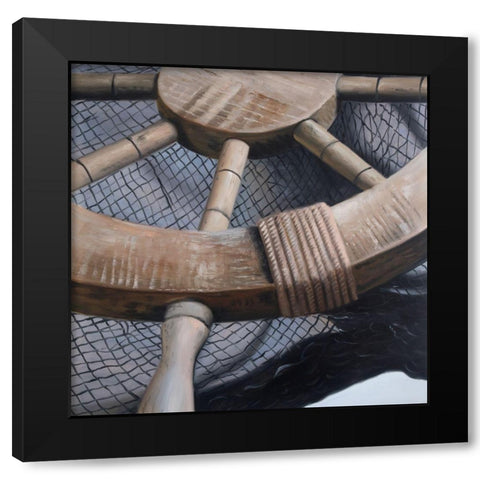 HELM ON A FISHING NET CLOSEUP Black Modern Wood Framed Art Print by Atelier B Art Studio