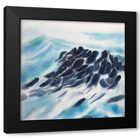 SEA WAVES WITH PAINT SPLASH Black Modern Wood Framed Art Print by Atelier B Art Studio