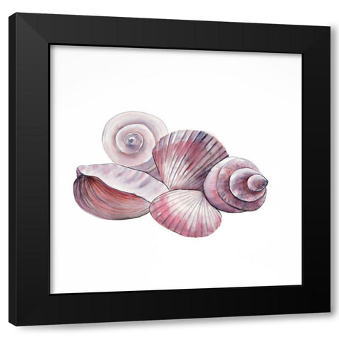 SEASIDE SHELLS Black Modern Wood Framed Art Print with Double Matting by Atelier B Art Studio