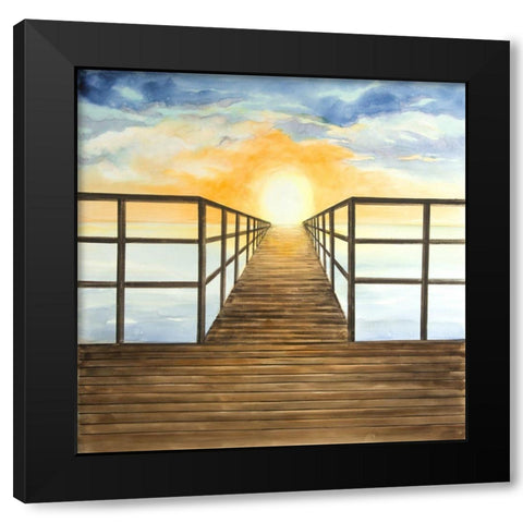 SUNSET IN THE SEA Black Modern Wood Framed Art Print with Double Matting by Atelier B Art Studio