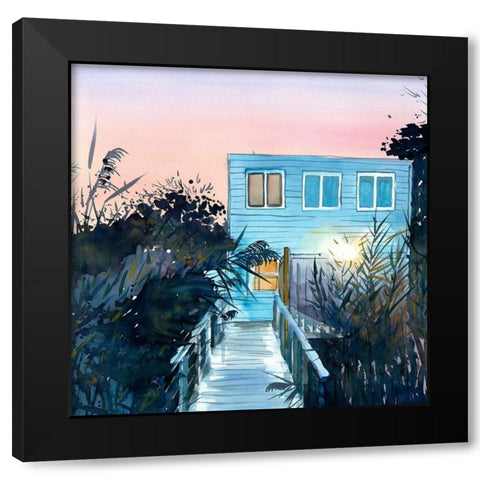 BEACH HOUSE Black Modern Wood Framed Art Print with Double Matting by Atelier B Art Studio