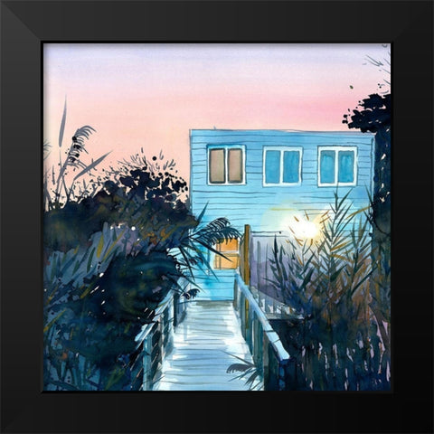 BEACH HOUSE Black Modern Wood Framed Art Print by Atelier B Art Studio