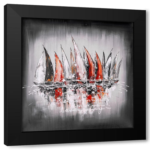 Sailboats with paint splash Black Modern Wood Framed Art Print with Double Matting by Atelier B Art Studio