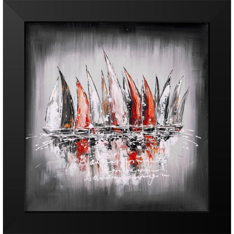 Sailboats with paint splash Black Modern Wood Framed Art Print by Atelier B Art Studio