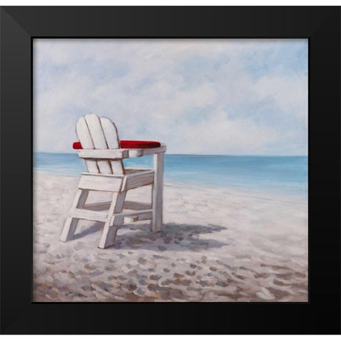 White Beach Chair Black Modern Wood Framed Art Print by Atelier B Art Studio