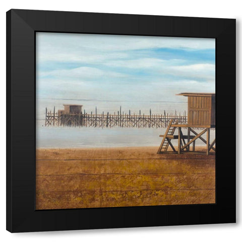Lifeguard Tower at the Beach Black Modern Wood Framed Art Print by Atelier B Art Studio