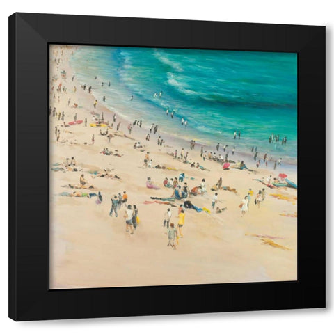 Summer Crowds at the Beach Black Modern Wood Framed Art Print with Double Matting by Atelier B Art Studio