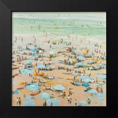 People at the Beach Black Modern Wood Framed Art Print by Atelier B Art Studio