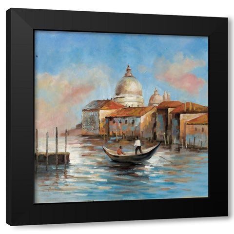 Two europeans on a gondola Black Modern Wood Framed Art Print with Double Matting by Atelier B Art Studio