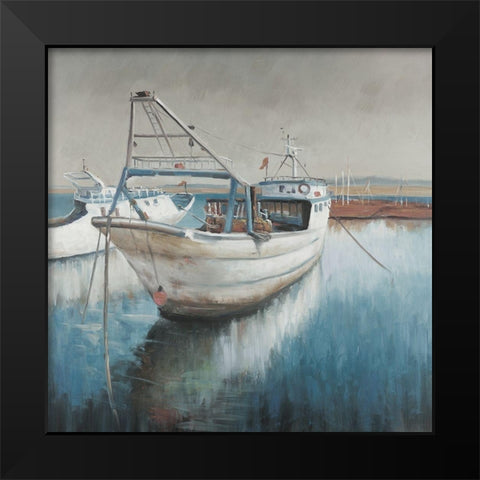 Fishing boat Black Modern Wood Framed Art Print by Atelier B Art Studio