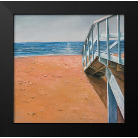 Seaside Landscape Black Modern Wood Framed Art Print by Atelier B Art Studio
