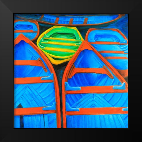 Coloful Canoes Black Modern Wood Framed Art Print by Atelier B Art Studio