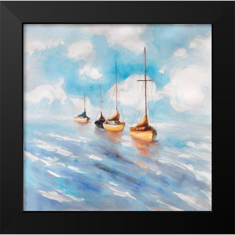 Sailboats in the Sea Black Modern Wood Framed Art Print by Atelier B Art Studio