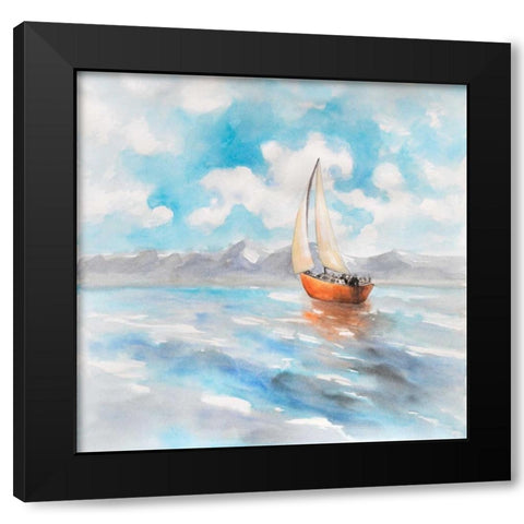Sailboat Landscape Black Modern Wood Framed Art Print by Atelier B Art Studio
