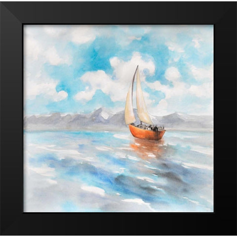 Sailboat Landscape Black Modern Wood Framed Art Print by Atelier B Art Studio