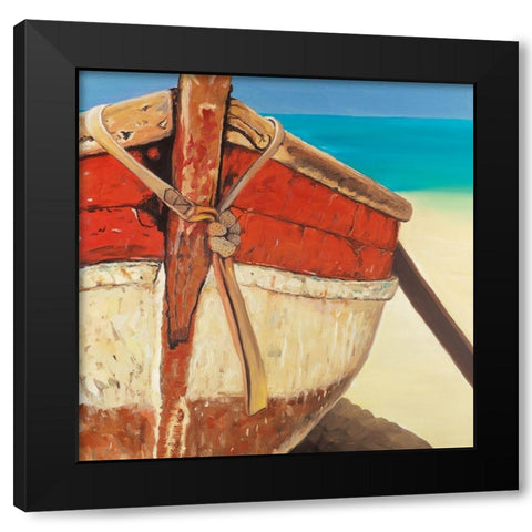 Tied up Rowing Boat Black Modern Wood Framed Art Print with Double Matting by Atelier B Art Studio