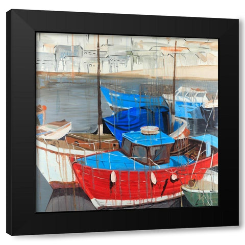 Rainy Day at the Dock Black Modern Wood Framed Art Print with Double Matting by Atelier B Art Studio