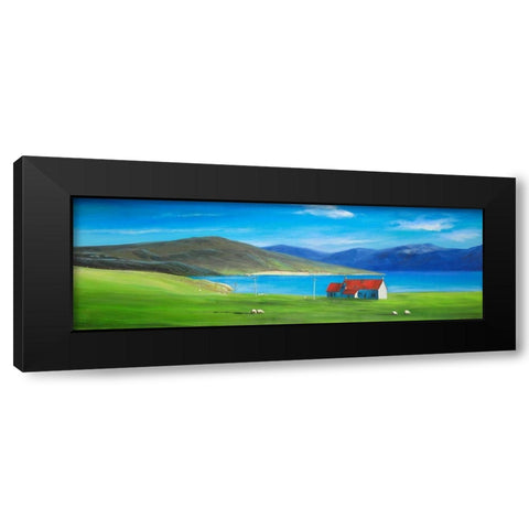 Scottish Highlands with a Little Red Roof House Black Modern Wood Framed Art Print with Double Matting by Atelier B Art Studio