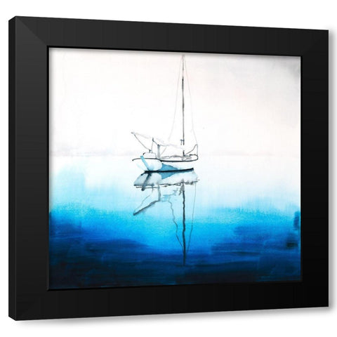 WHITE BOAT ON A DEEP BLUE WATER Black Modern Wood Framed Art Print by Atelier B Art Studio