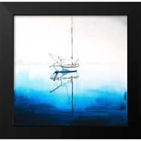 WHITE BOAT ON A DEEP BLUE WATER Black Modern Wood Framed Art Print by Atelier B Art Studio