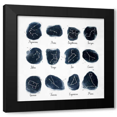 CONSTELLATIONS ZODIAC SIGN Black Modern Wood Framed Art Print by Atelier B Art Studio