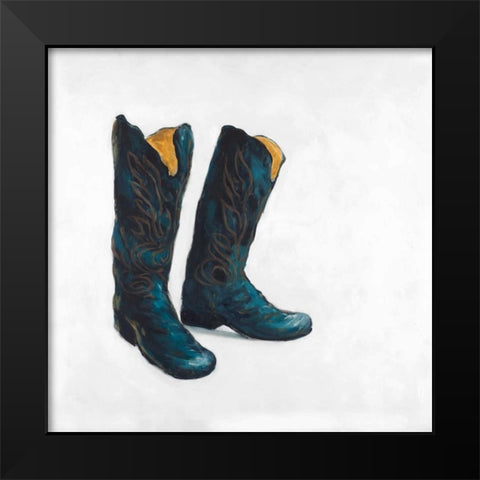 Cowboy Boots in Leather Black Modern Wood Framed Art Print by Atelier B Art Studio