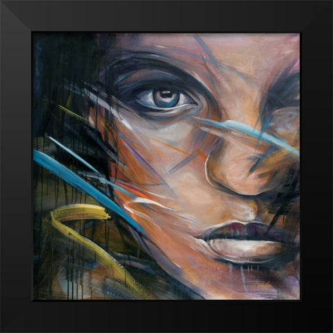 Colorful Woman Face Black Modern Wood Framed Art Print by Atelier B Art Studio
