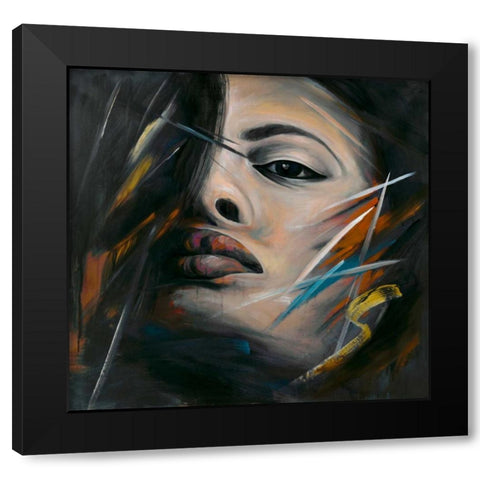 Abstract Woman Portrait Black Modern Wood Framed Art Print with Double Matting by Atelier B Art Studio